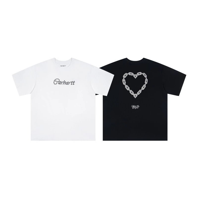 Design Grid Heart Pattern Black T-Shirt - 5