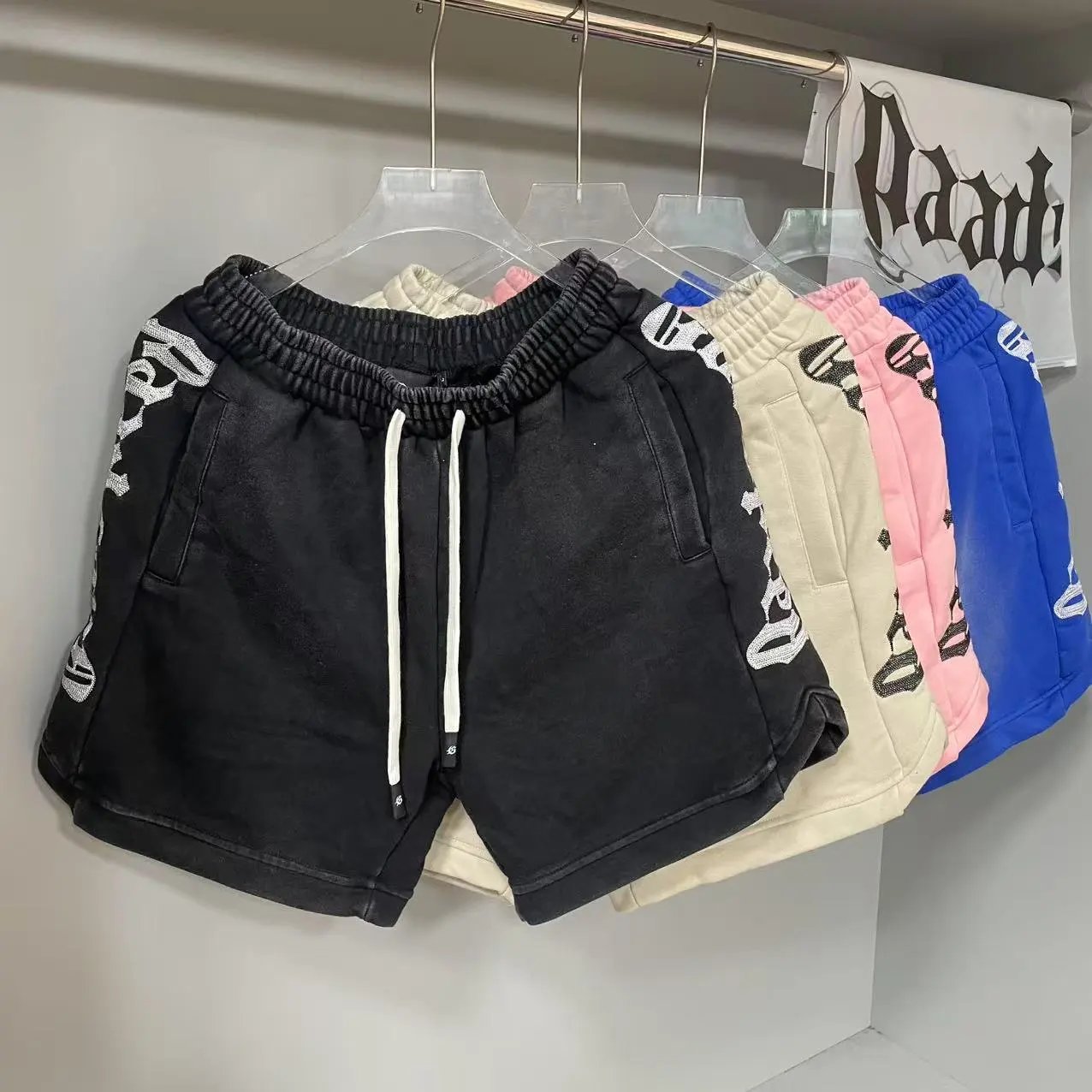 hA. Embroidered Script Shorts Blue - 13