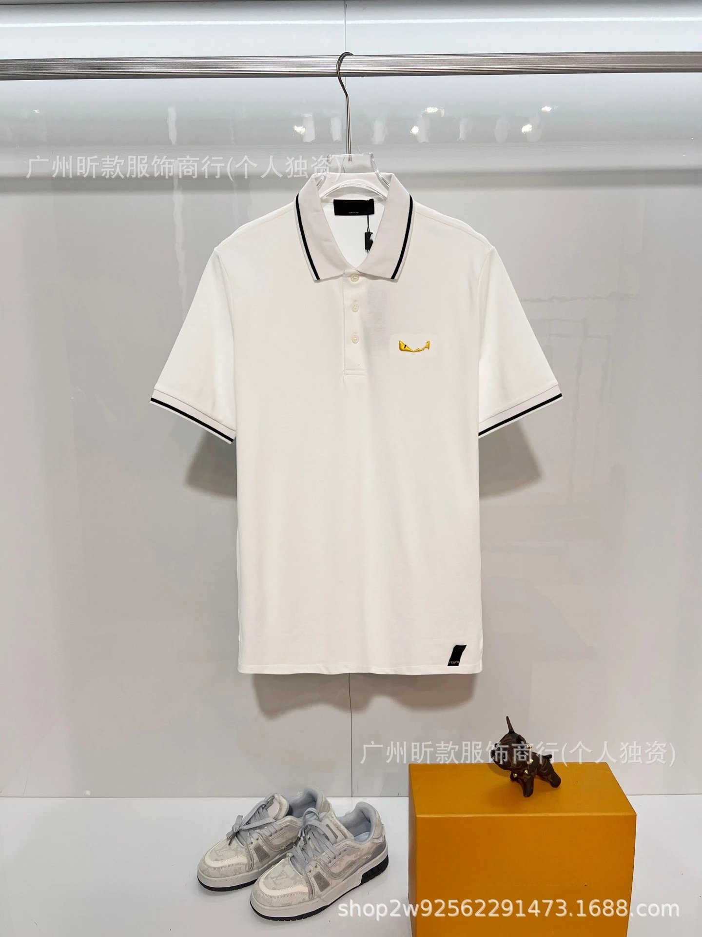 Fendi Monster Eye Polo White with Black Trim Polo Shirt - 3