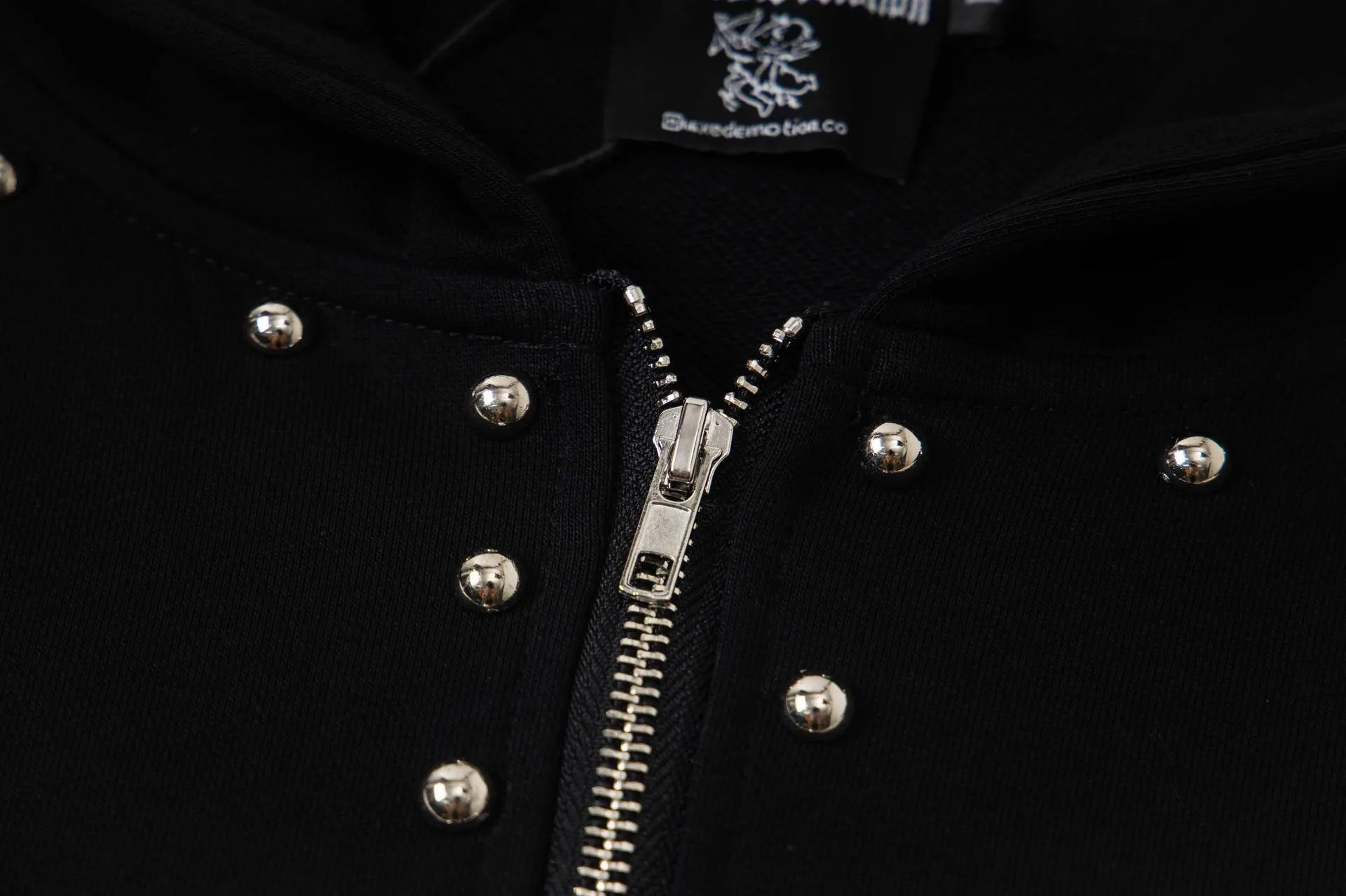 Design Emo tion Studded Zip-Up Hoodie Black Hoodie - 11
