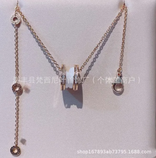 Bvlgari B.zero1 Necklace Rose Gold White Ceramic Diamond Pendant Jewelry - 1