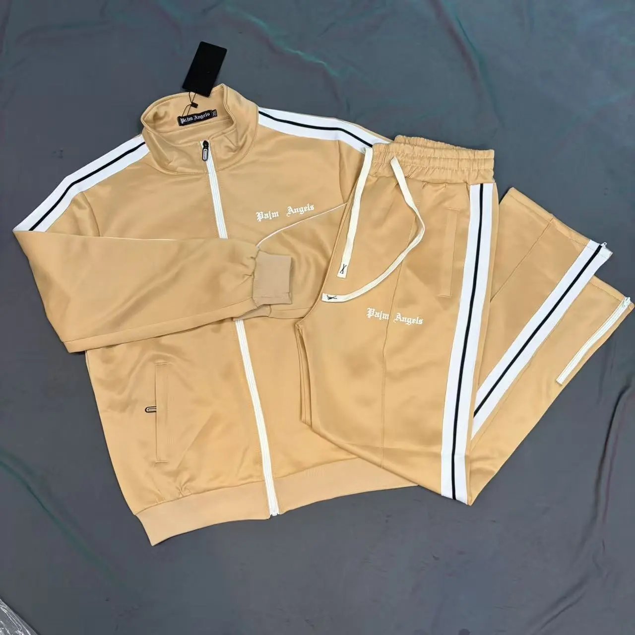 Palm Angels Track Jacket and Pants Set Beige Tracksuit - 1