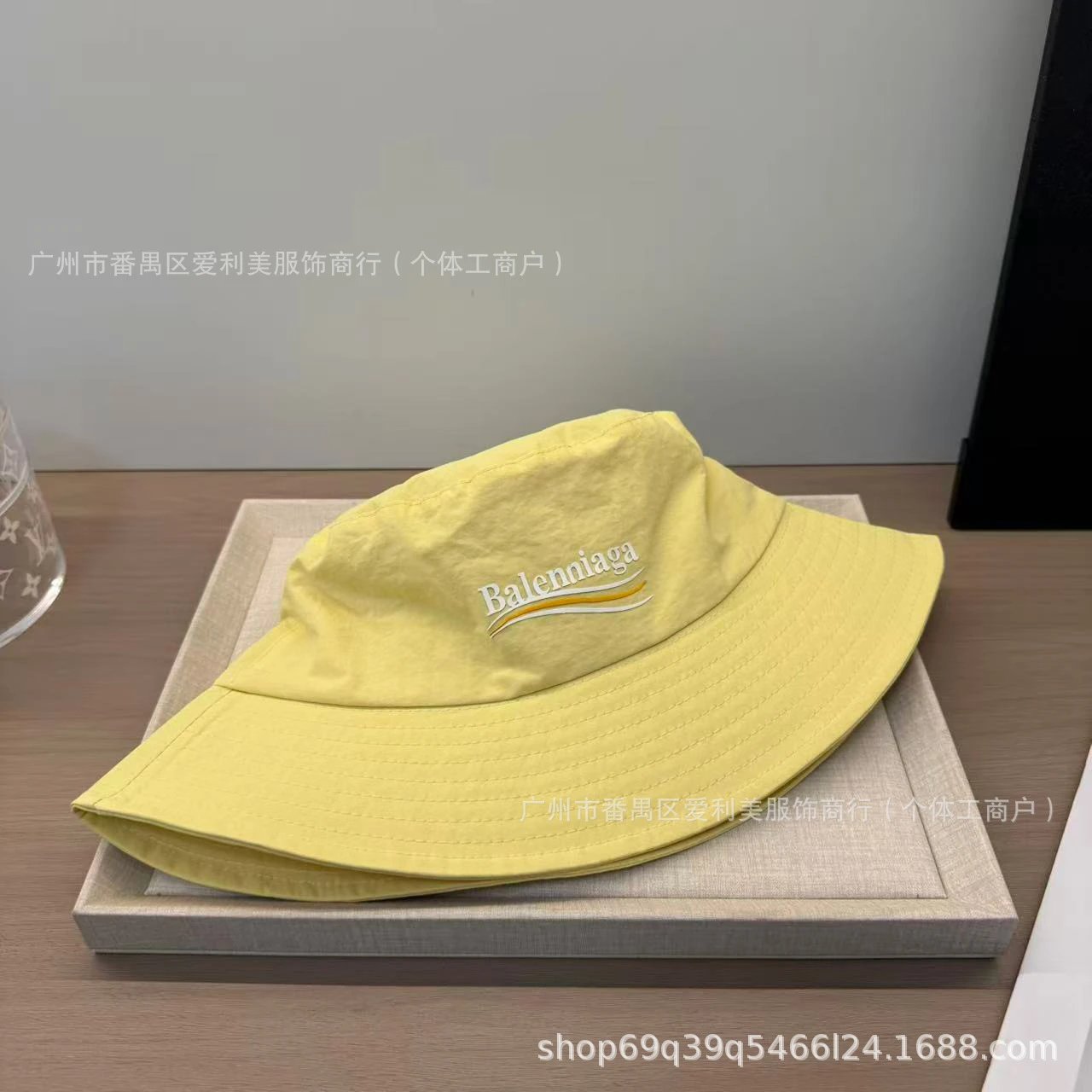 Balenciaga Logo Embroidered Yellow Bucket Hat - 31
