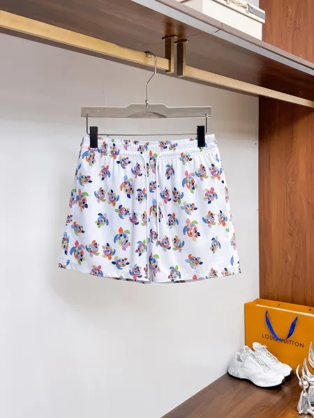 Design Denim Print Drawstring Shorts Blue - 4