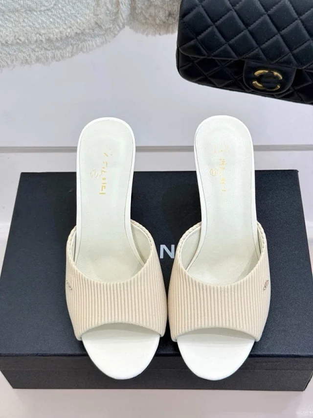 Unbranded High Heels Ribbed Open-Toe Rhinestone Heel Mules product detail image 3