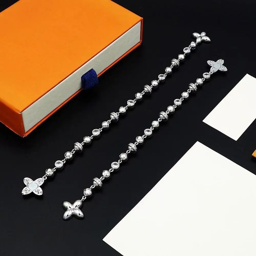 Design Four-Leaf Clover Charm Bracelet Silver Tone with Crystal Beads Men's Accessory Jewelry - 8