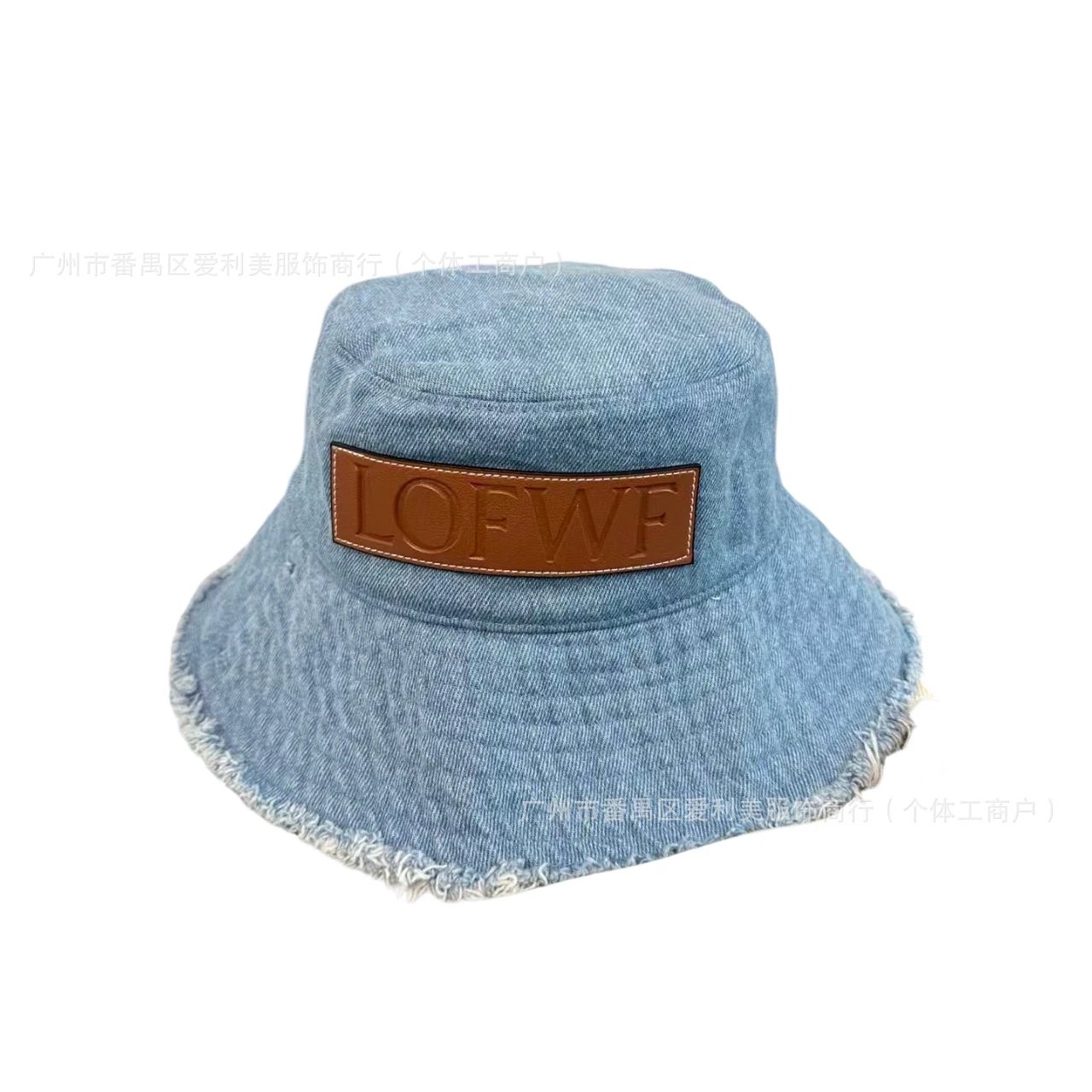 Unbranded Hats Frayed-brim bucket hat with logo-style patch and printed chin strap image 5