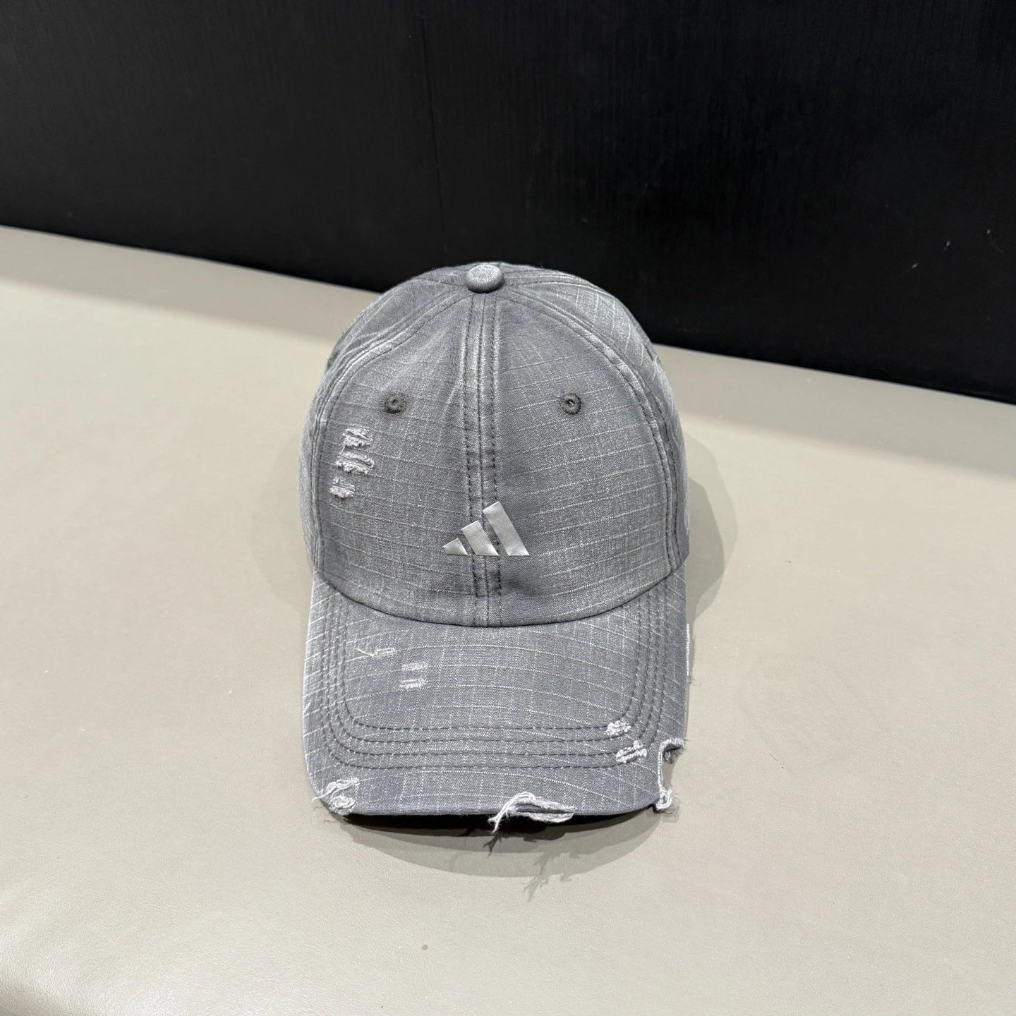 Prada Triangle Logo Washed Denim Baseball Cap Gray - 19