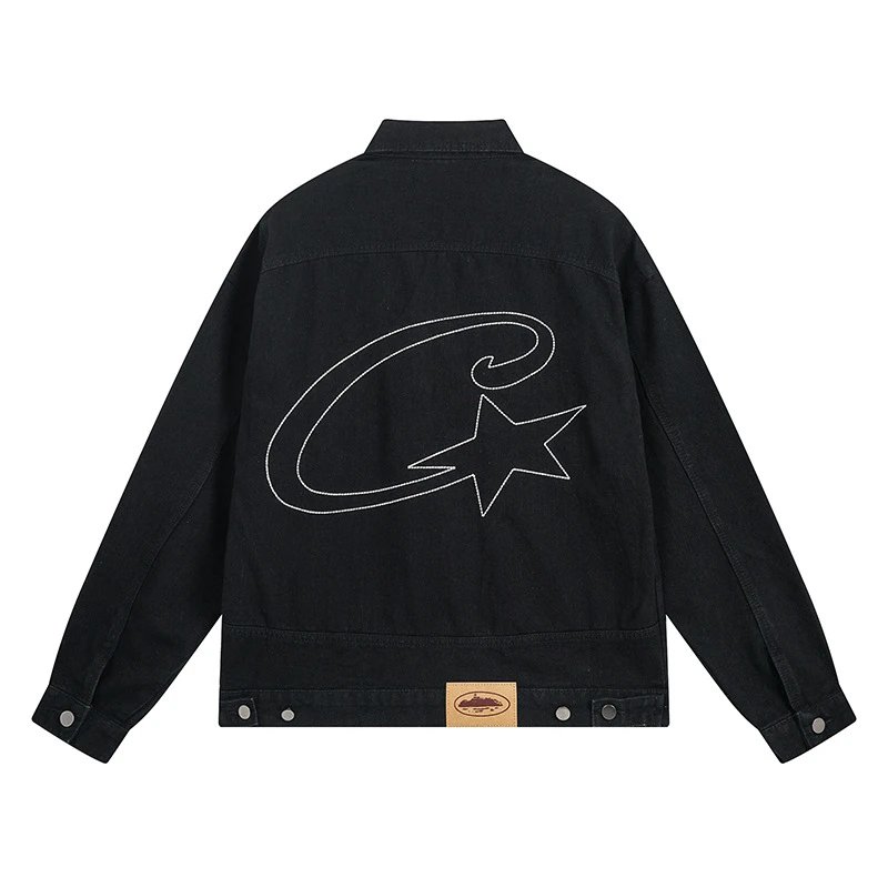 Design Denim Jacket Black with Outline C+Star Graphic Outerwear - 5