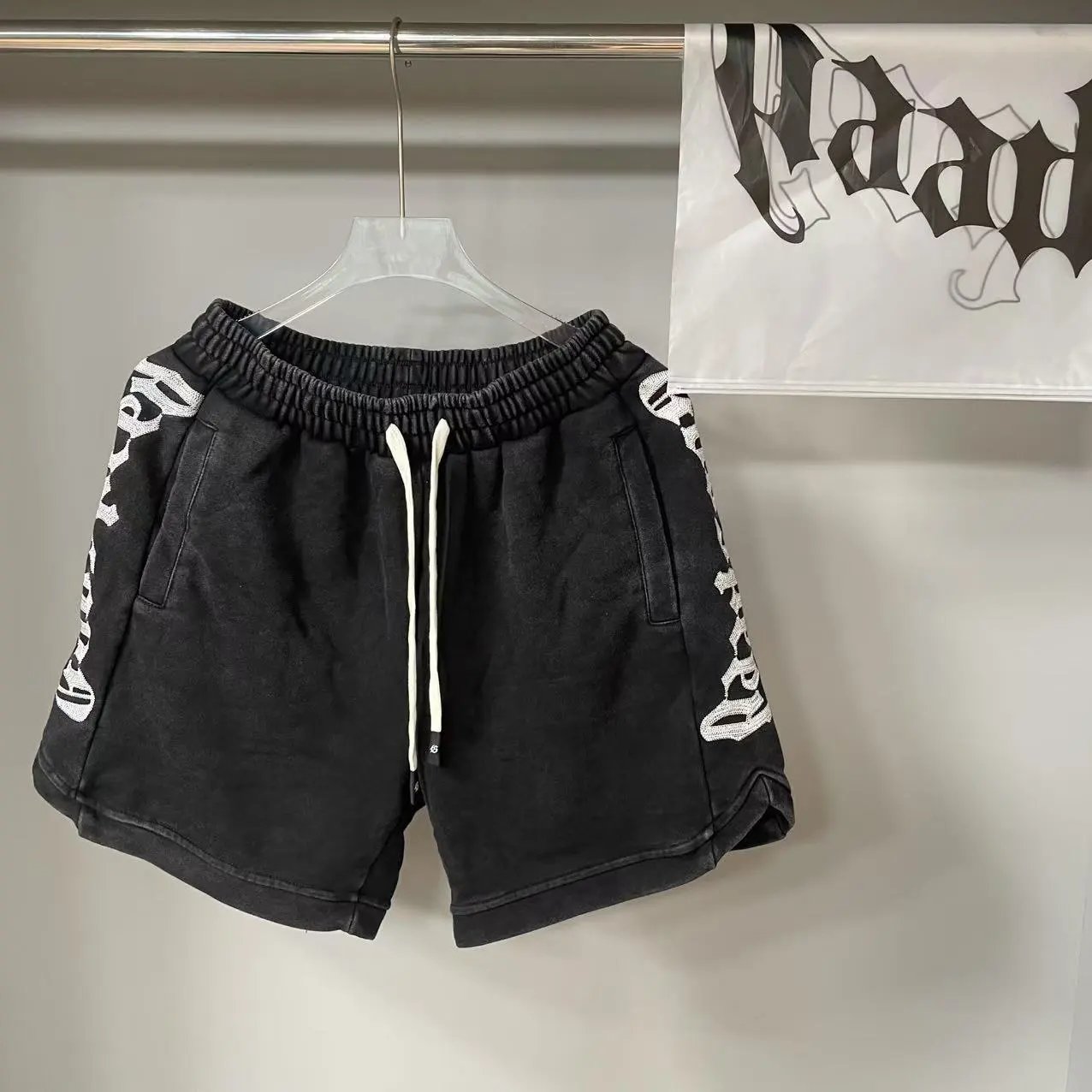 hA. Embroidered Script Shorts Blue - 10