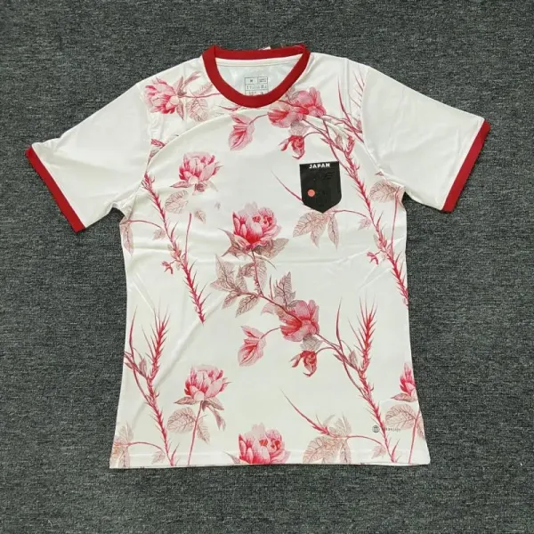 Japan Football Association Floral Print White Red Trim Jersey - 1