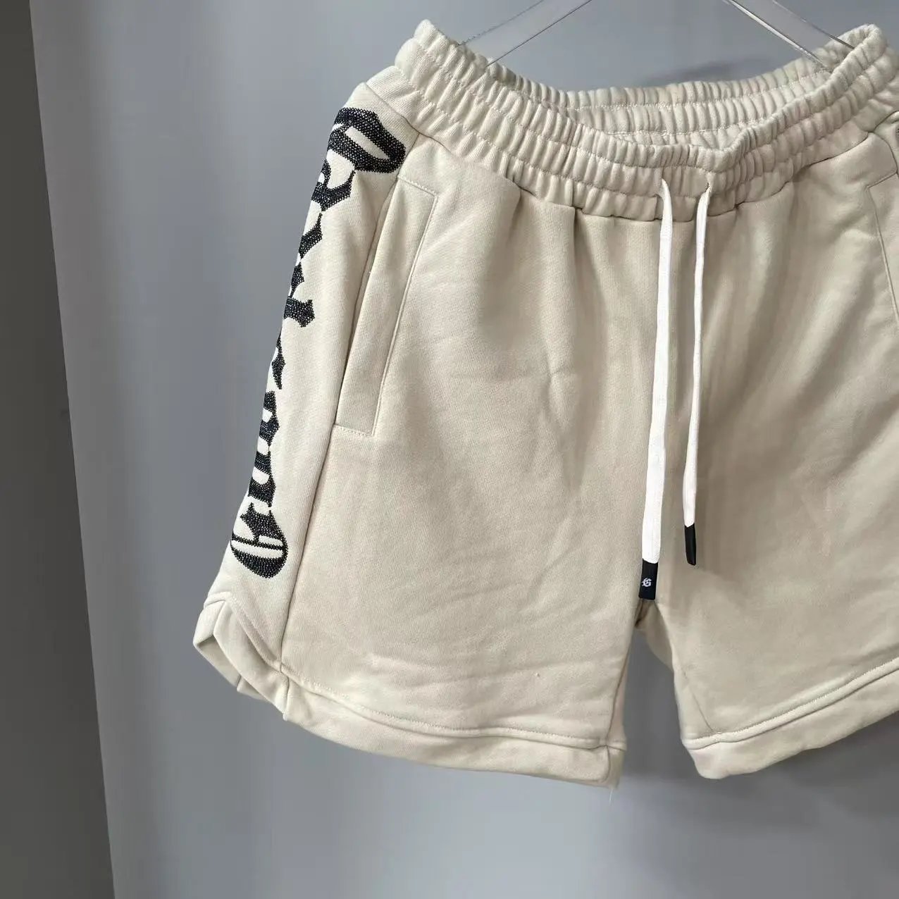 hA. Embroidered Script Shorts Blue - 4