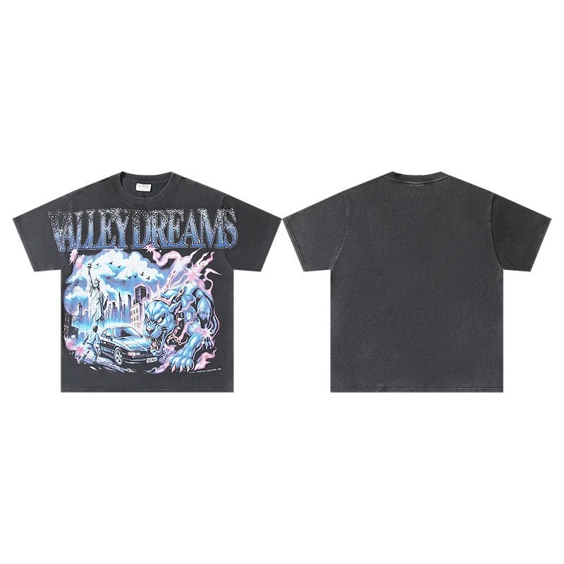 VALE T-Shirts Washed graphic print short-sleeve T-shirt — v 029 black
