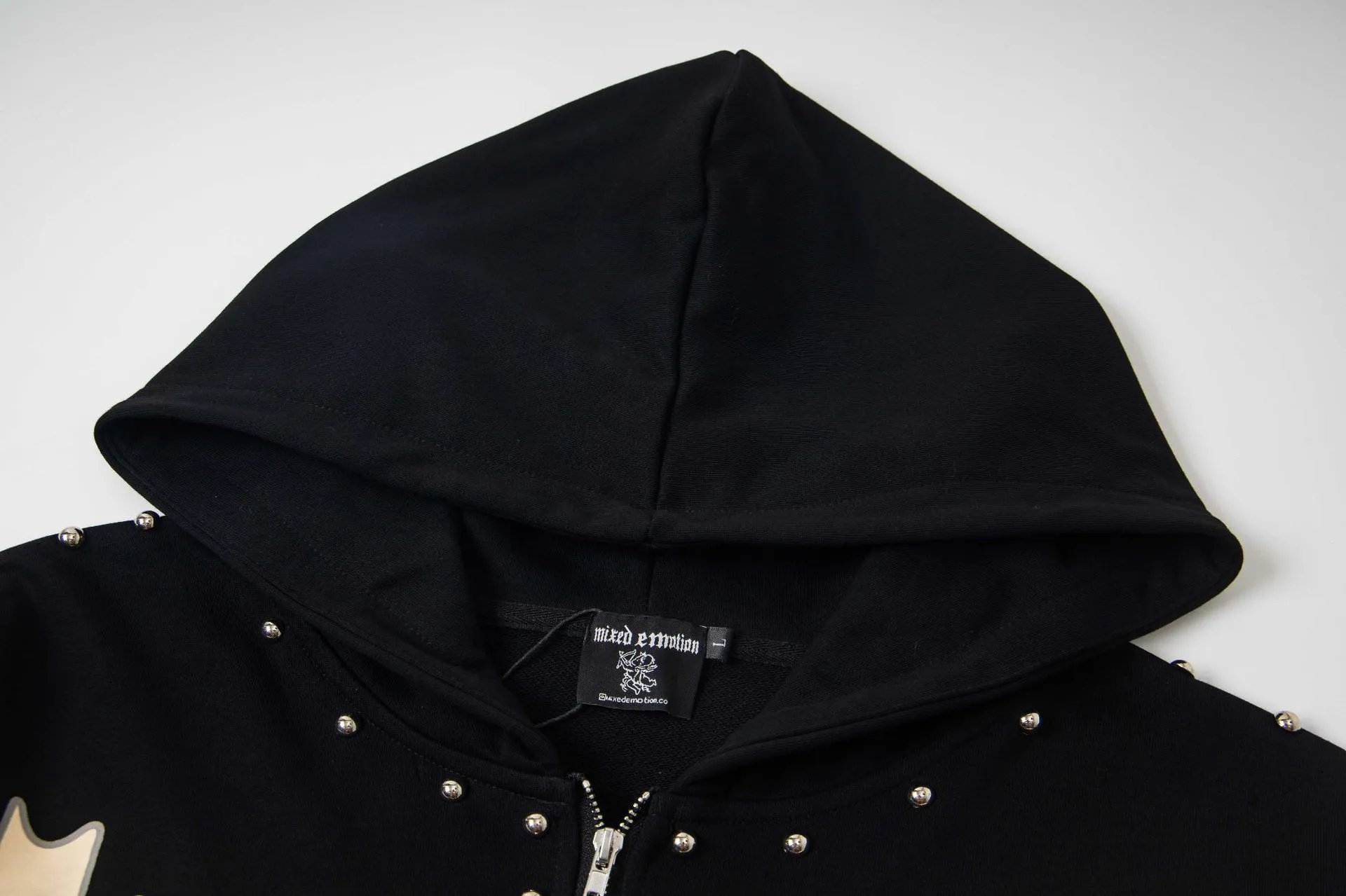 Design Emo tion Studded Zip-Up Hoodie Black Hoodie - 10
