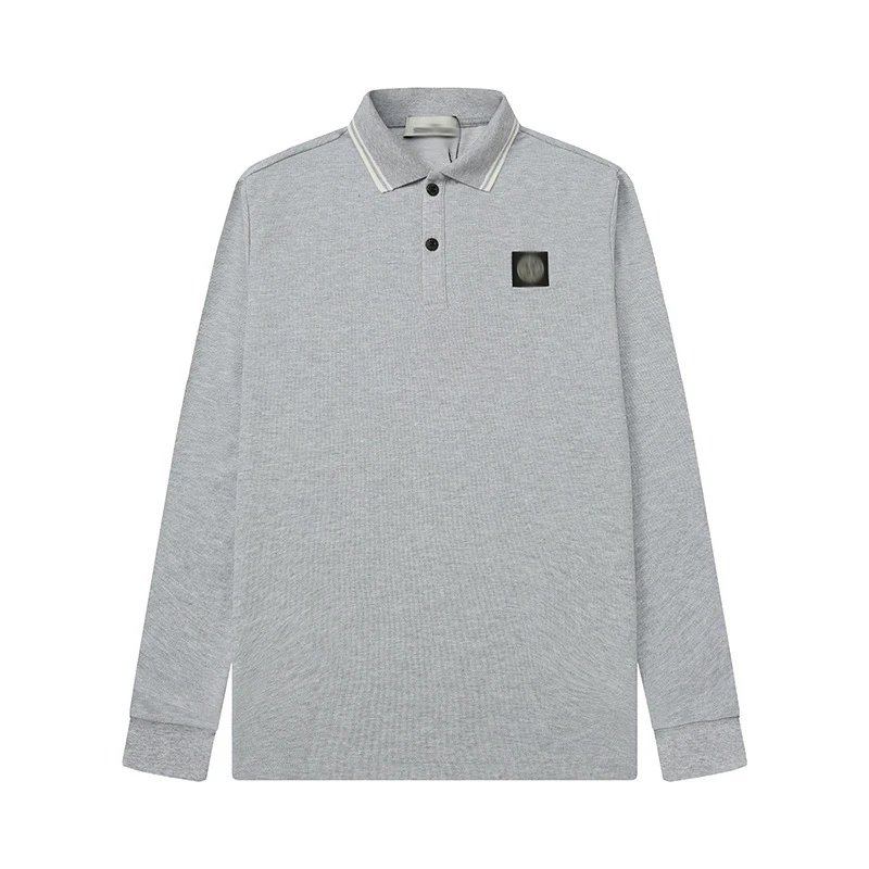 Design Long Sleeve Polo Navy with White Trim and Minimalist Patch Tops Polo - 8