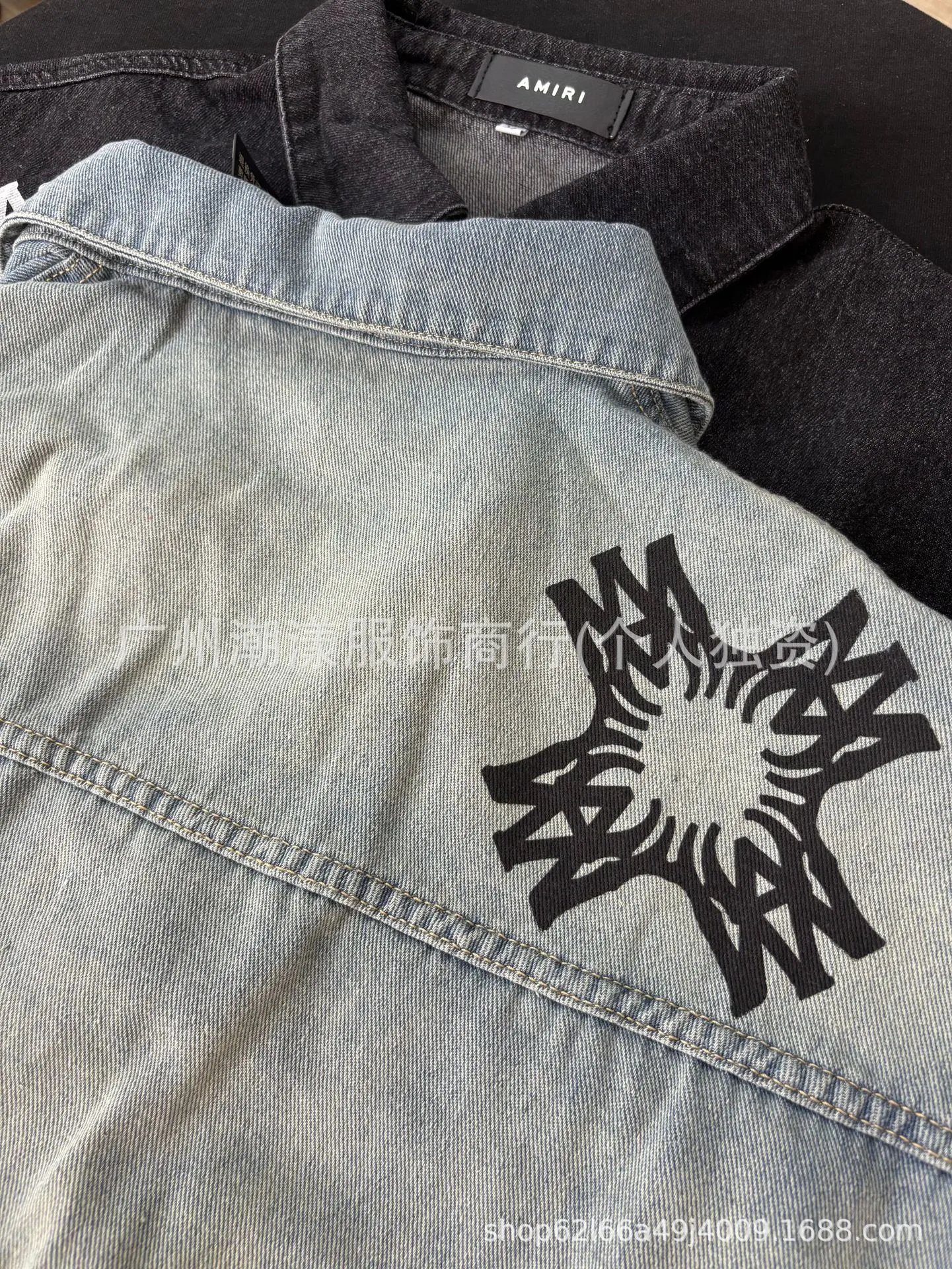 Design Denim Shirt with Abstract Star Print Light Blue Denim Jacket - 9