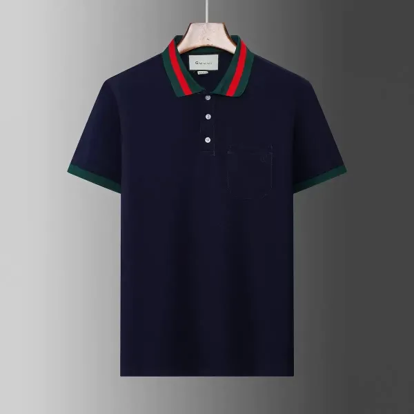 Gucci Web-Trimmed Polo Navy Polo Shirt - 1