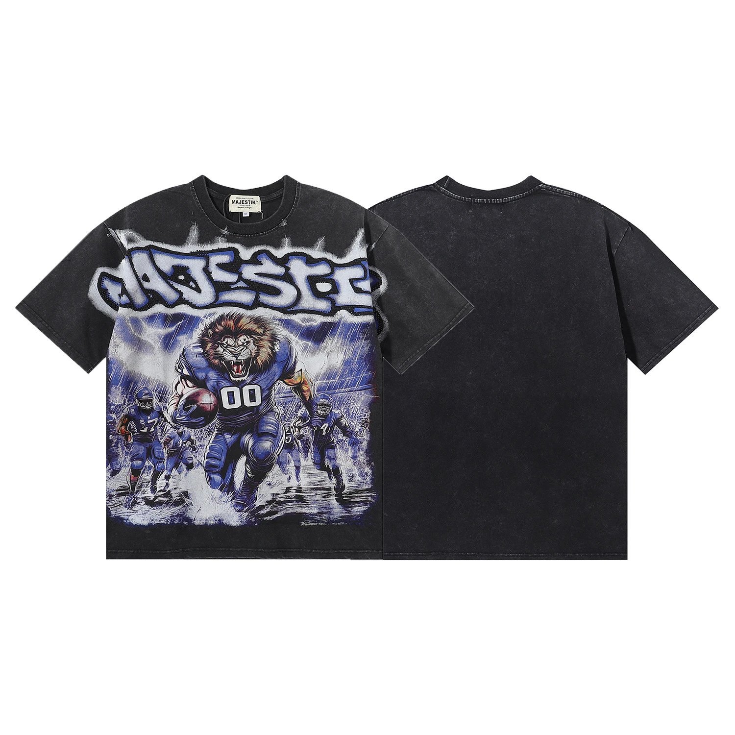 Design Majestik Football Bulldog Graphic T-Shirt Black T-Shirts - 8