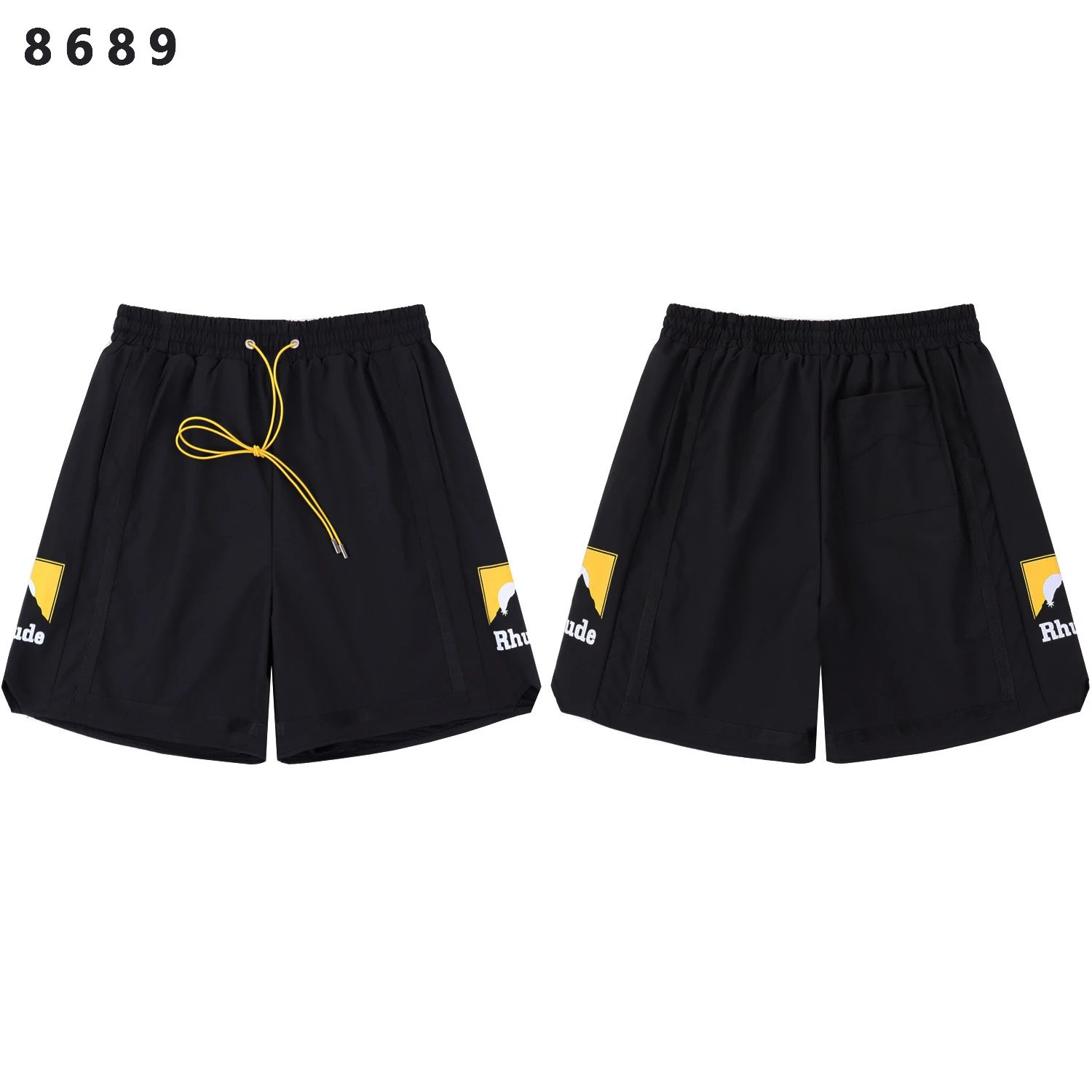Rhude Sport Shorts Army Green with Yellow Logo - 3