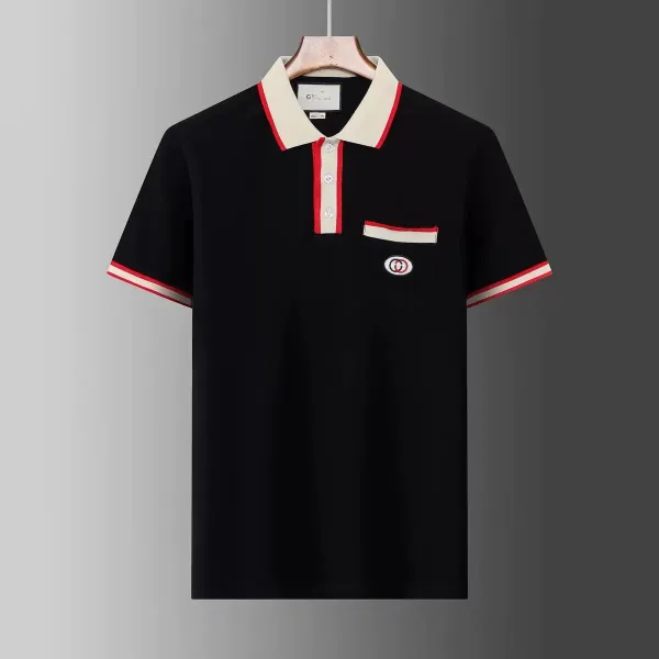 Gucci Interlocking GG Polo Black with Red and Ivory Trim Polo Shirt - 1