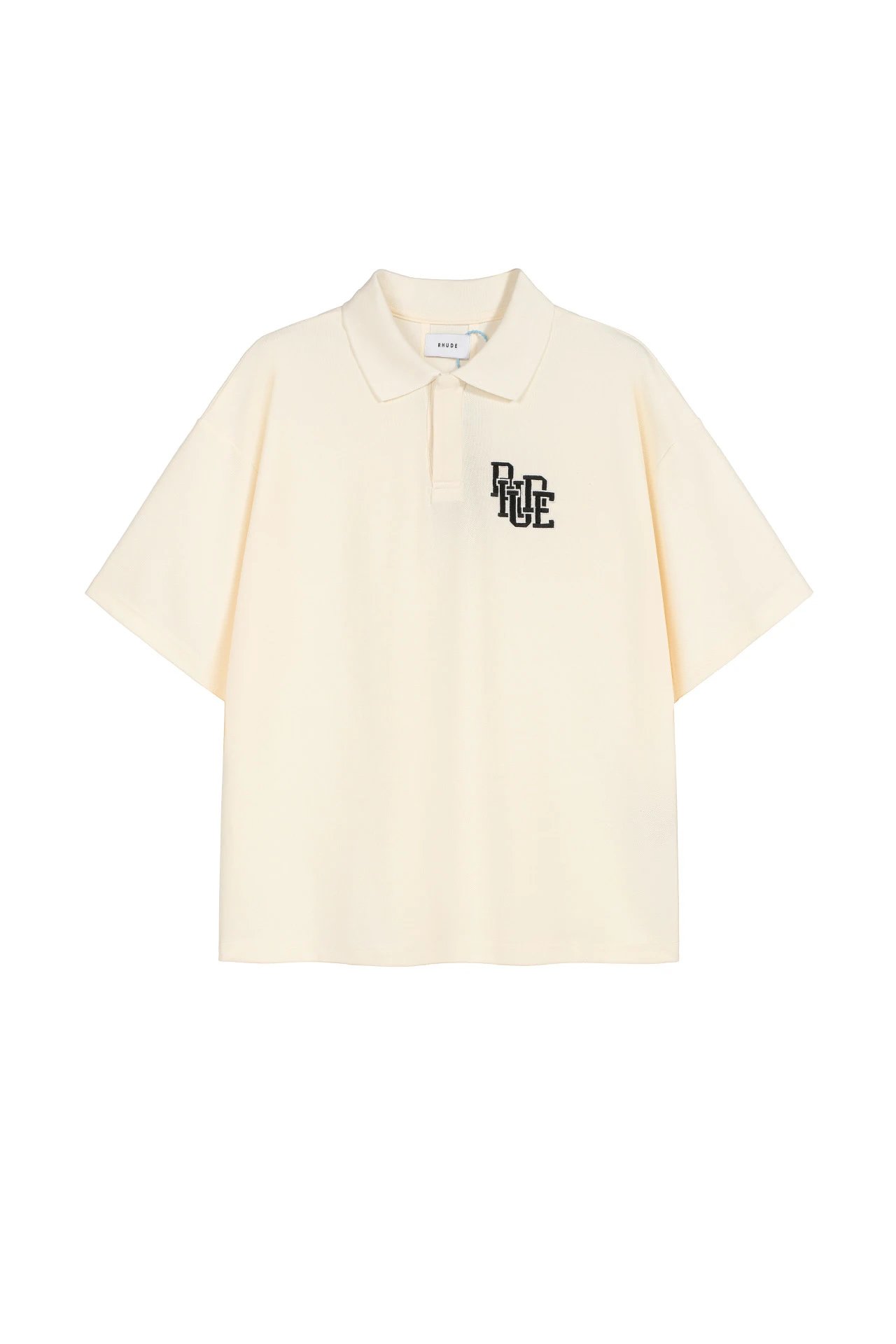 Rhude Logo Embroidered Oversized Polo Cream Polo Shirt - 3