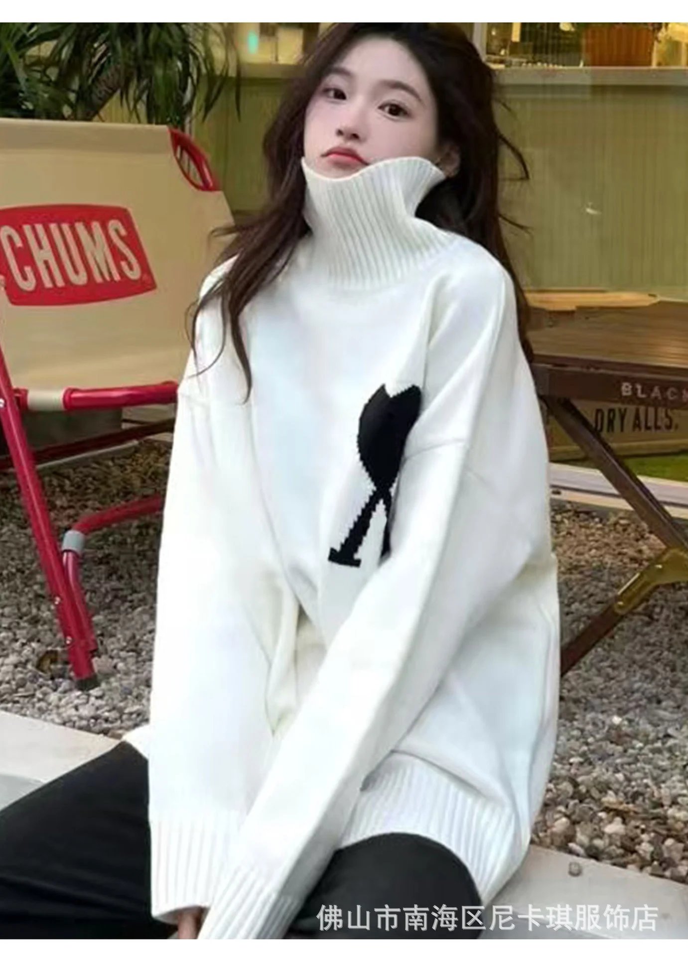 Ami Paris Heart Logo Turtleneck Sweater Forest Green - 12