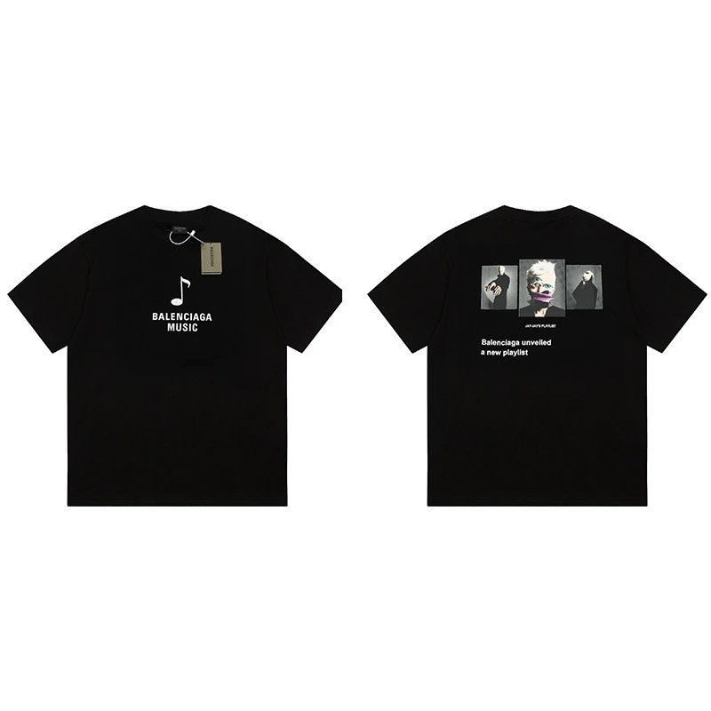 Balenciaga T-Shirts Logo Print Crew Neck — B 0008 Black