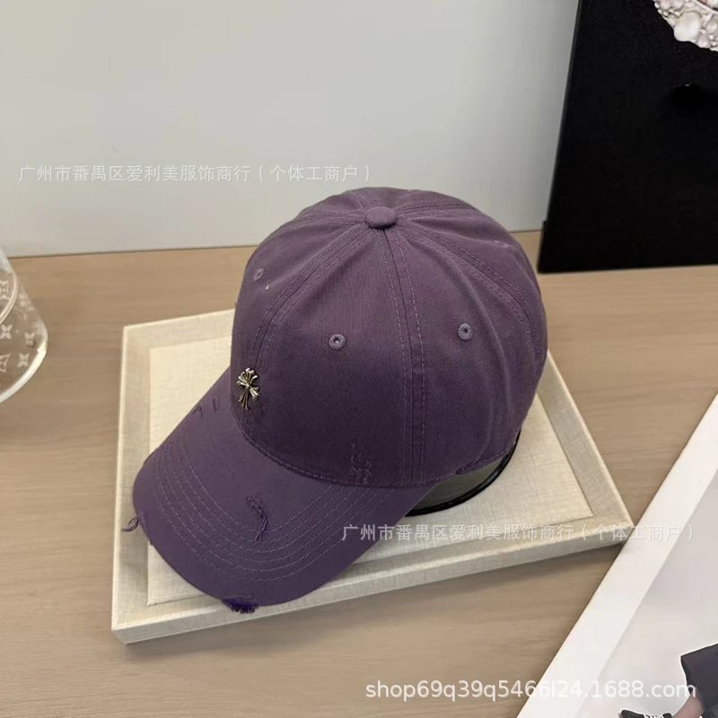 Chrome Hearts Distressed Cross Embroidered Baseball Cap Gray - 25