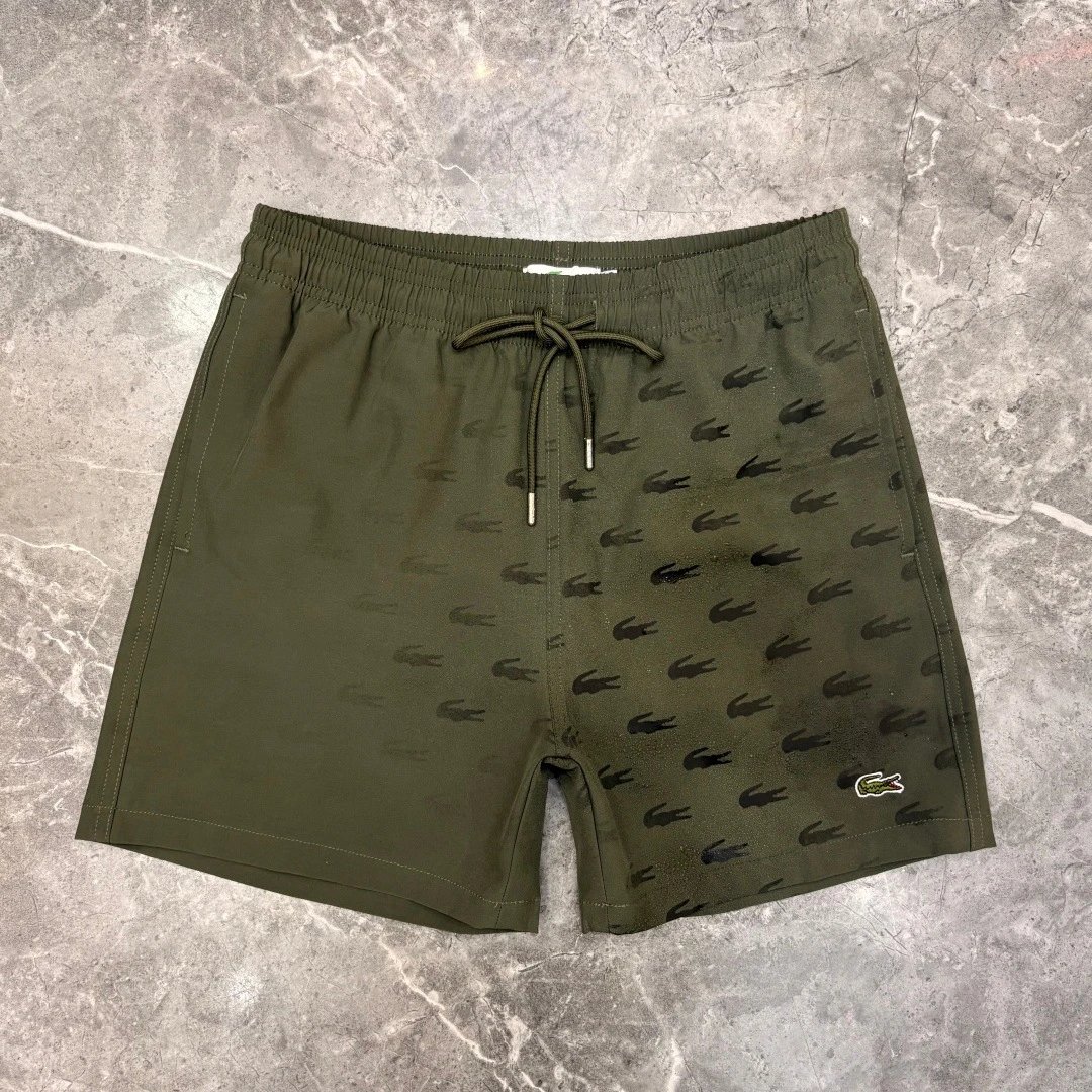 Lacoste All-Over Crocodile Print Drawstring Waist Shorts White - 8