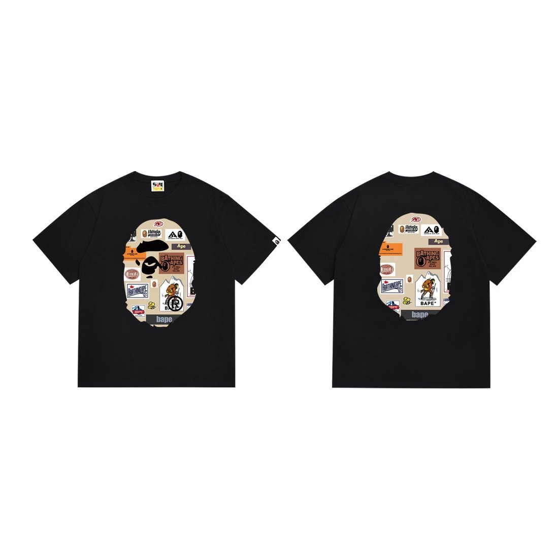 A Bathing Ape Paint Splatter Ape Head Black T-Shirt - 30