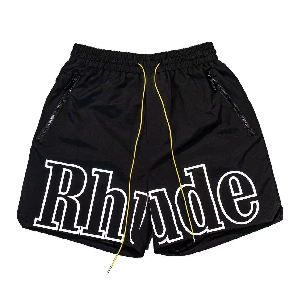 Rhude Sport Shorts Army Green with Yellow Logo - 18