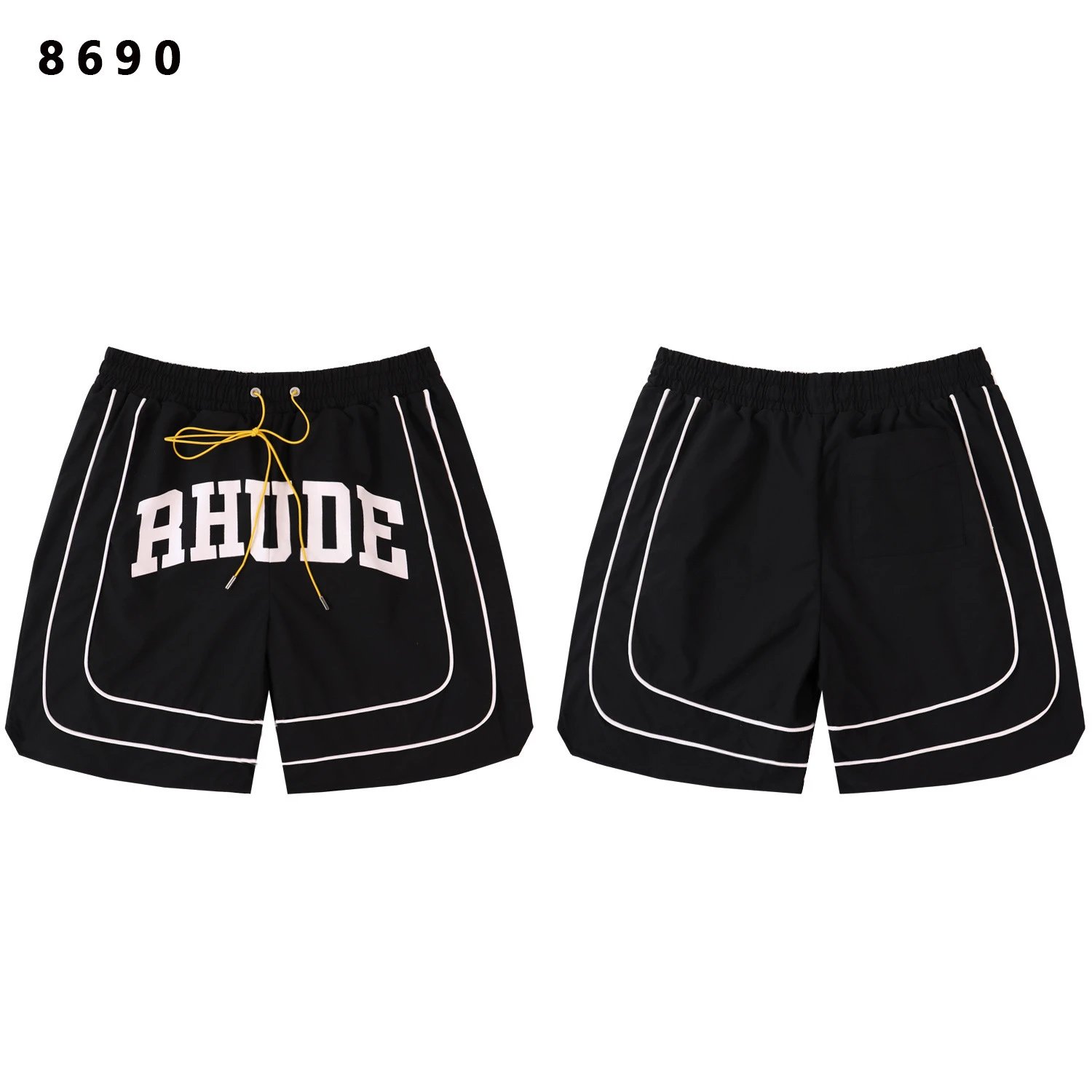Rhude Sport Shorts Army Green with Yellow Logo - 13