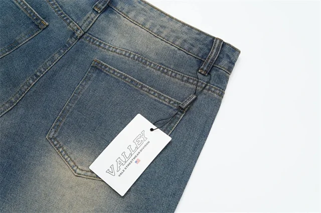 Vale Valley Forever Shorts Washed Denim Drawstring with Rhinestone Logo Embroidery product detail image 19