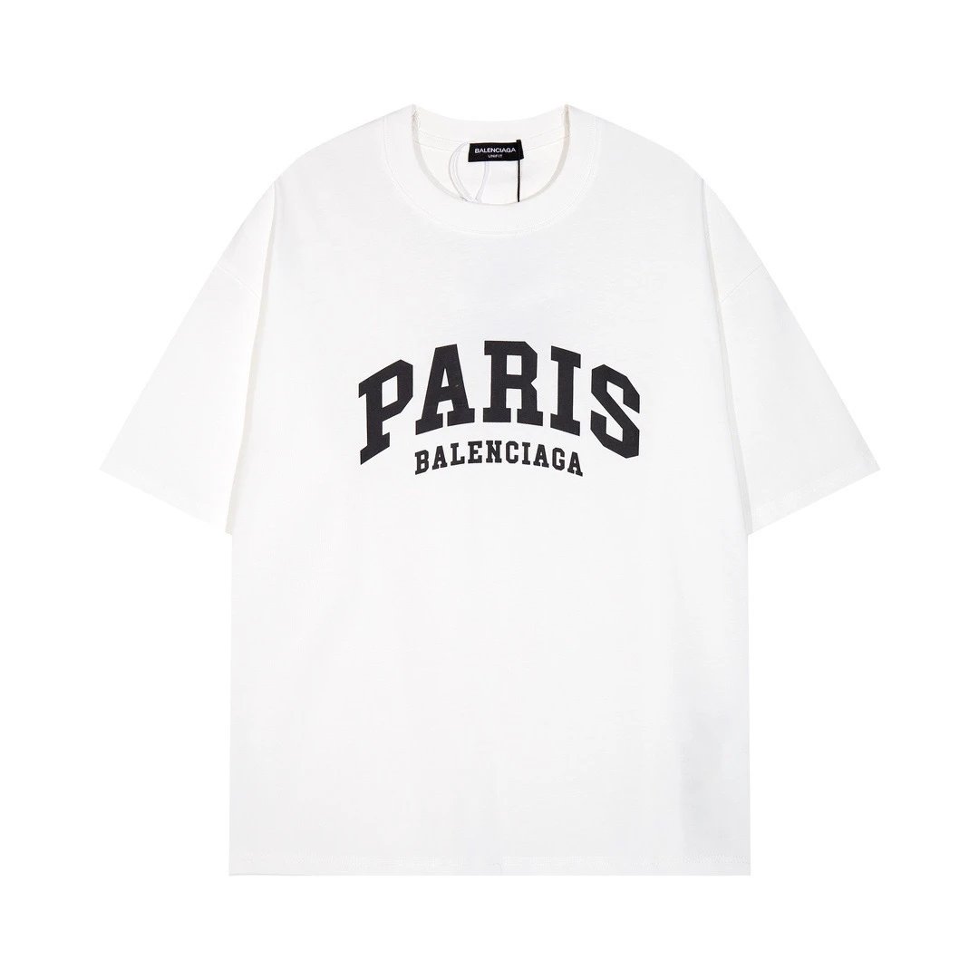 Balenciaga T-Shirts Logo Print Crew Neck — B 0001 white