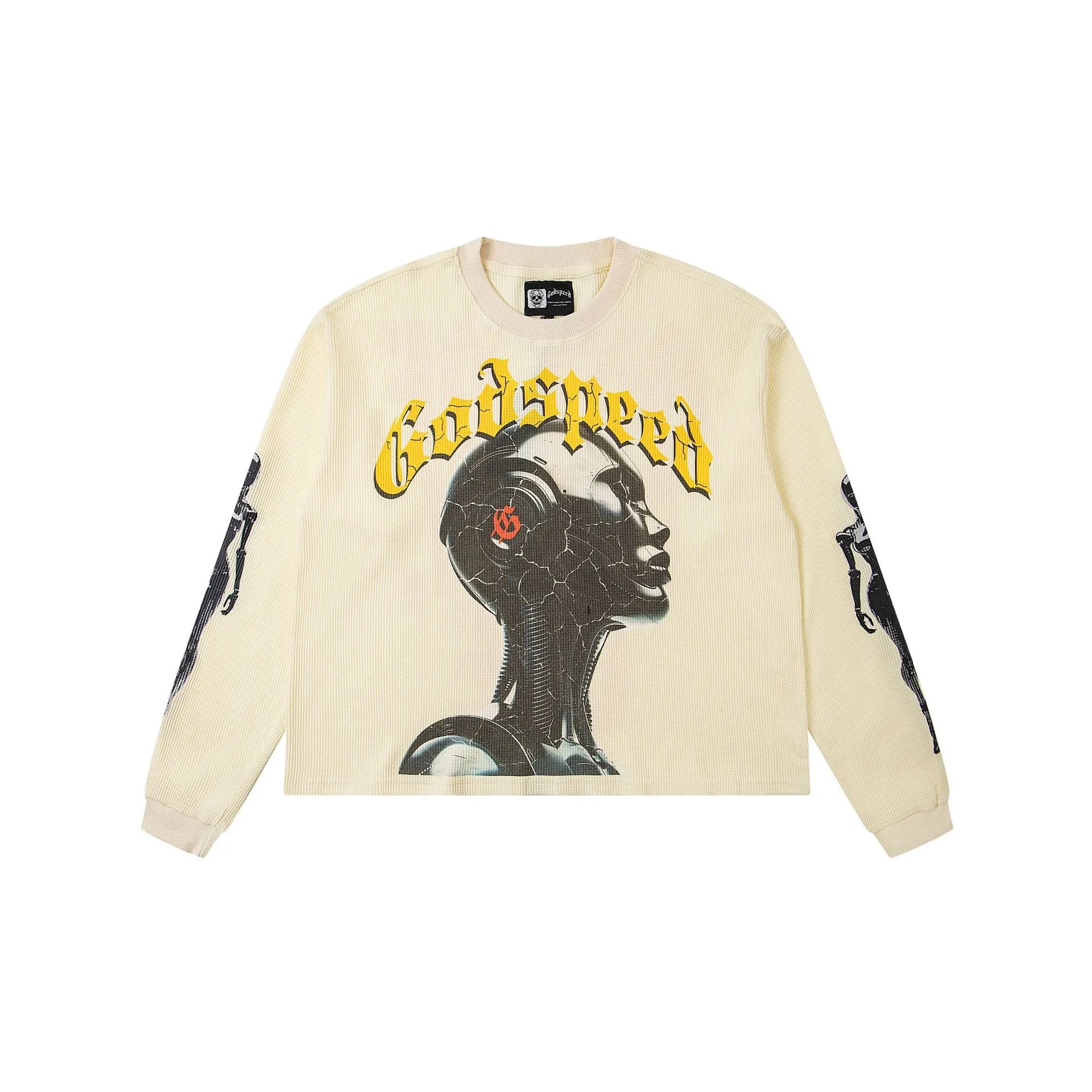 Godspeed Cybernetic Portrait Cream Corduroy Long Sleeve Top - 1