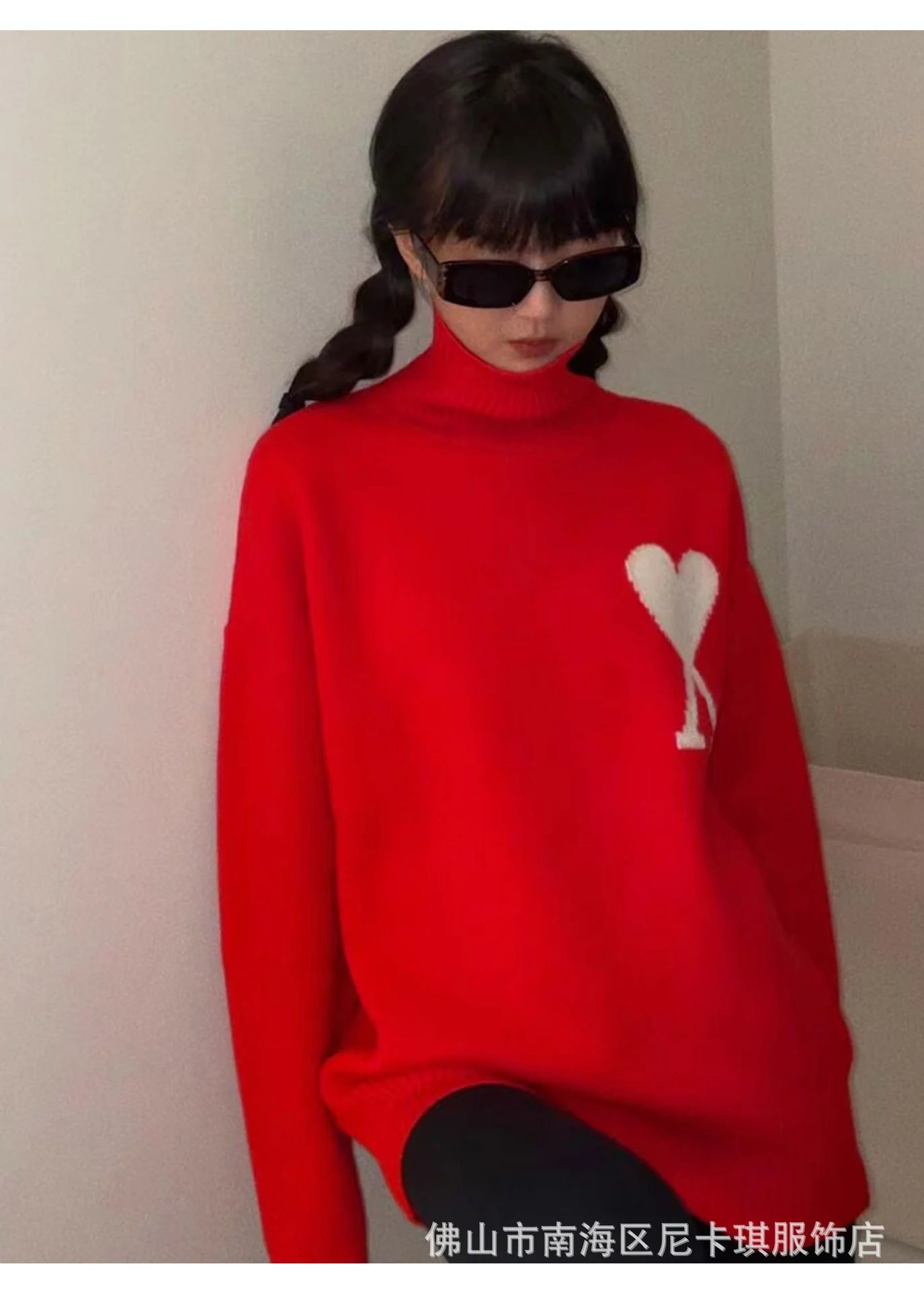 Ami Paris Heart Logo Turtleneck Sweater Forest Green - 14