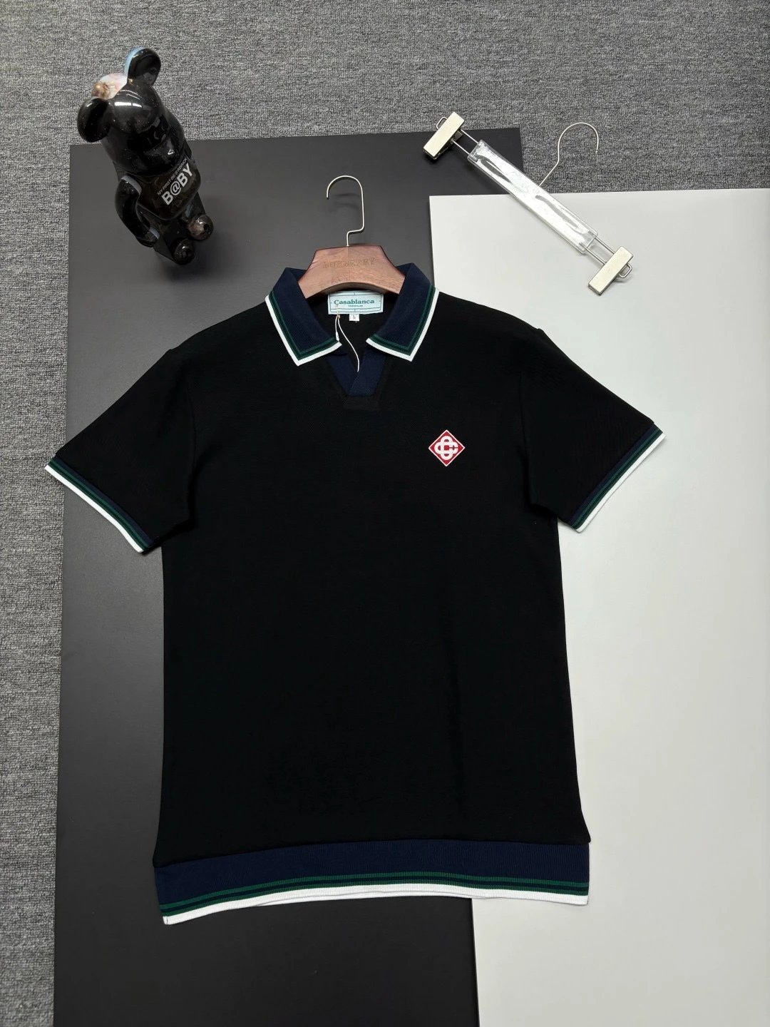 Casablanca Tennis Polo Navy with White and Green Trim Polo Shirt - 10
