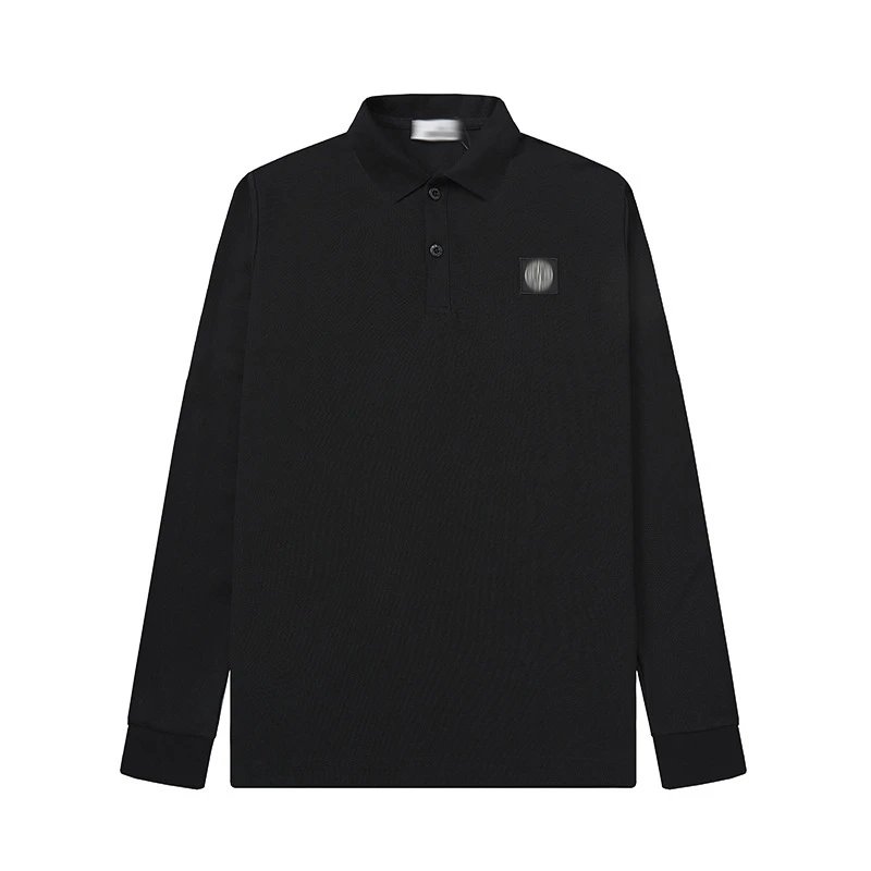 Design Long Sleeve Polo Navy Blue Tops Polo - 6