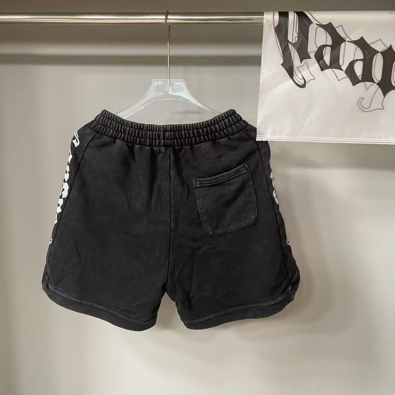 hA. Embroidered Script Shorts Blue - 11