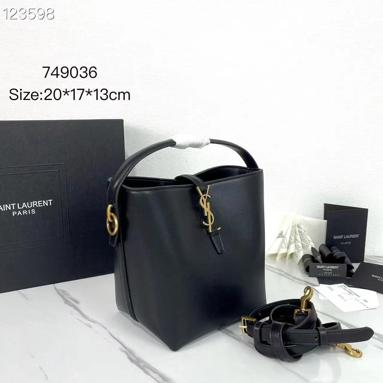 Saint Laurent Sunset Bucket Bag White Leather Handbag - 4