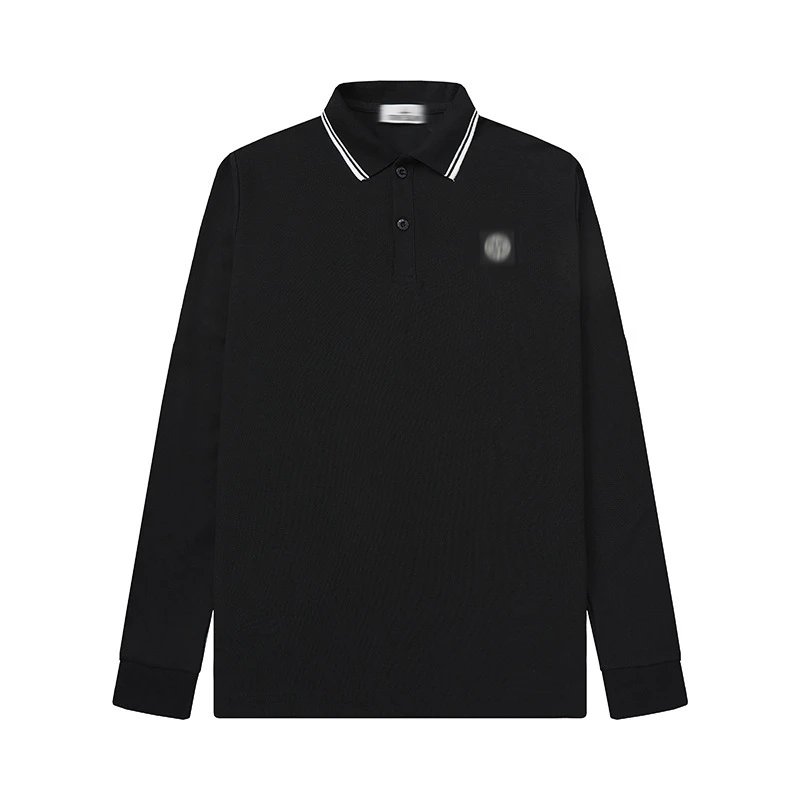Design Long Sleeve Polo Navy with White Trim and Minimalist Patch Tops Polo - 6