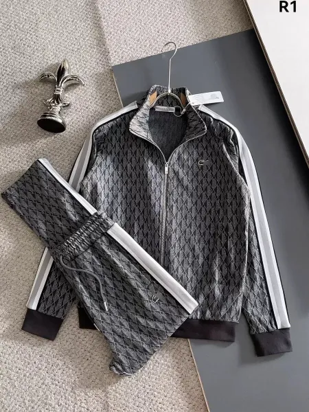 Lacoste Tracksuit Set Gray Diamond Pattern Tracksuit - 1