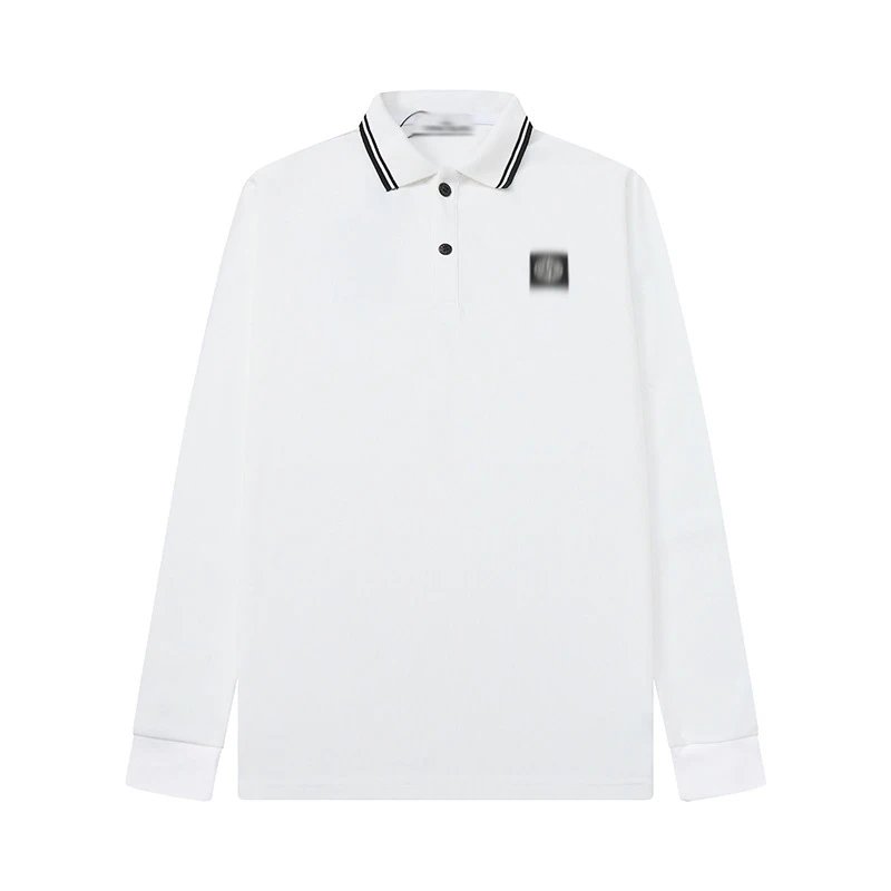 Design Long Sleeve Polo Navy with White Trim and Minimalist Patch Tops Polo - 10