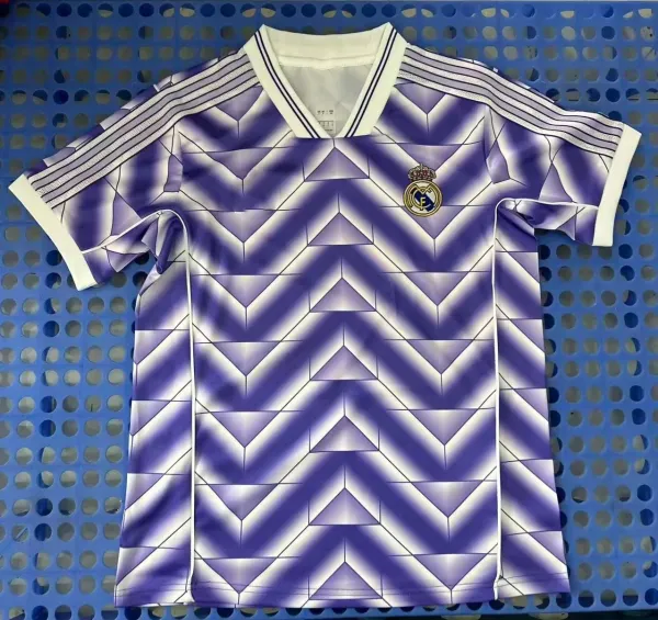 Real Madrid 1990s Away Jersey Purple Chevron Pattern Jersey - 1