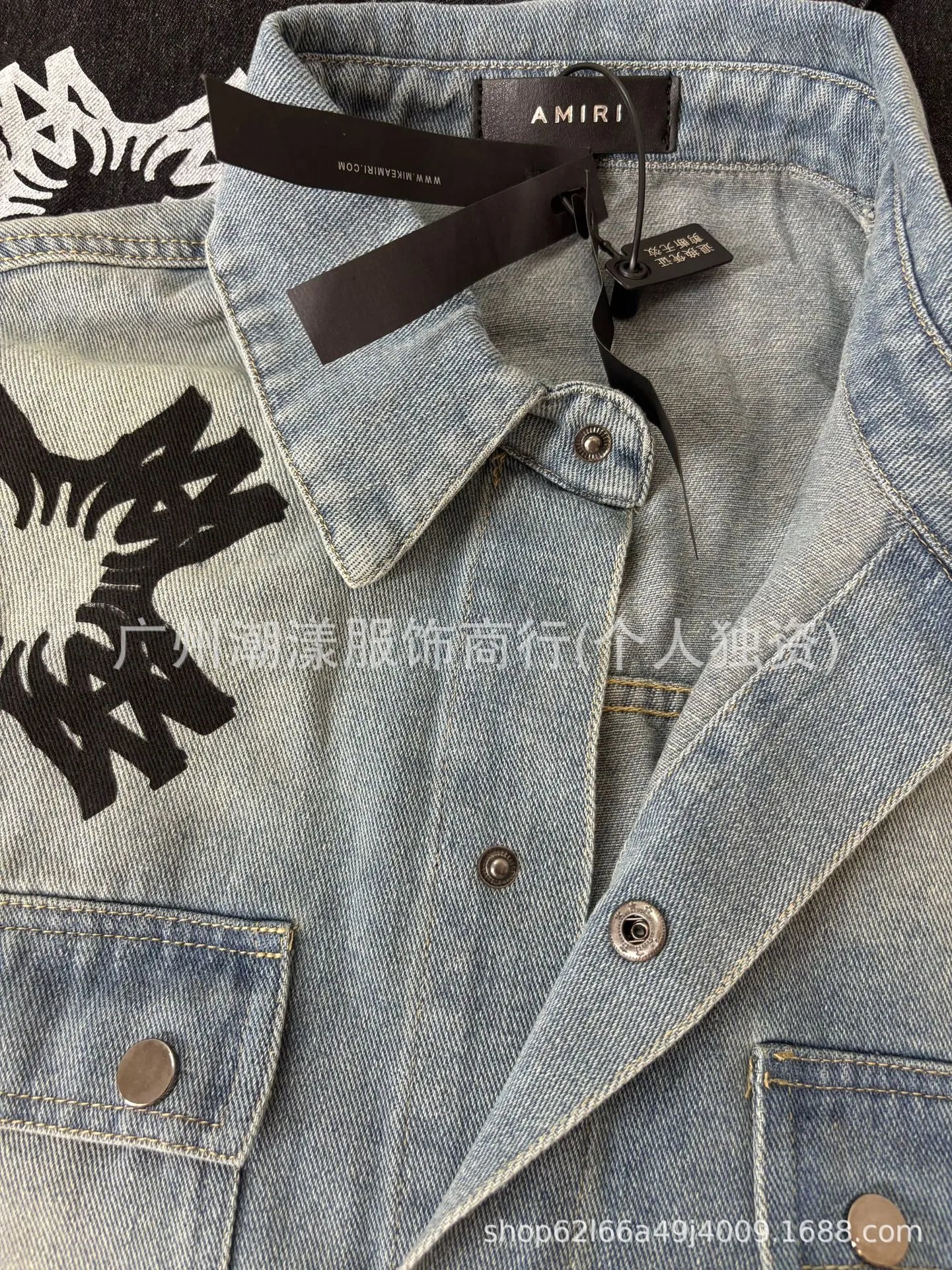 Design Denim Shirt with Abstract Star Print Light Blue Denim Jacket - 10