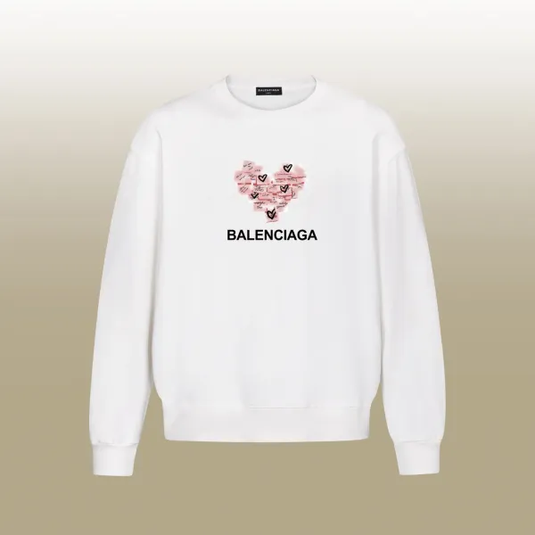 Balenciaga Heart Print Crewneck White Hoodie - 1