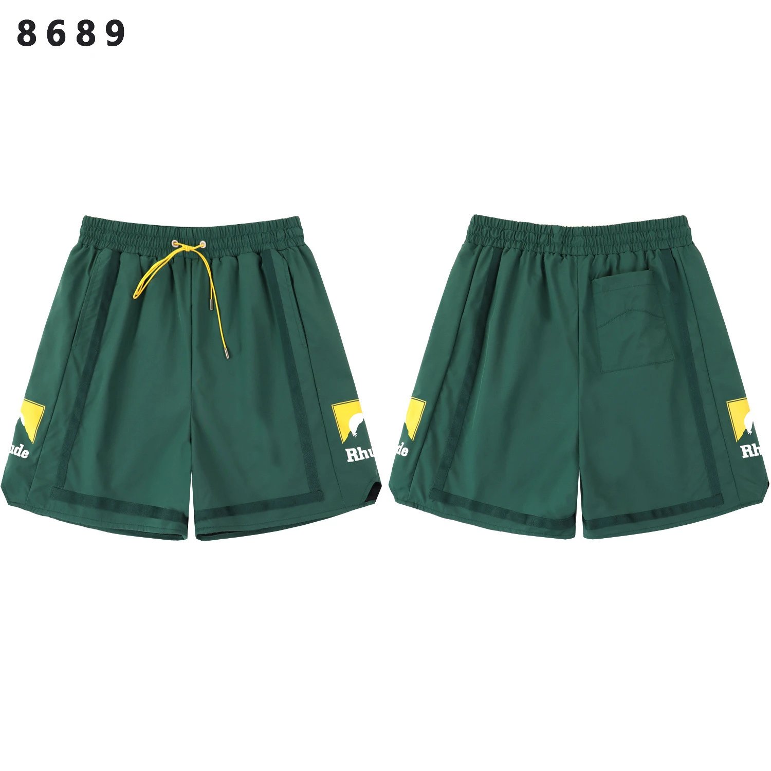 Rhude Sport Shorts Army Green with Yellow Logo - 4