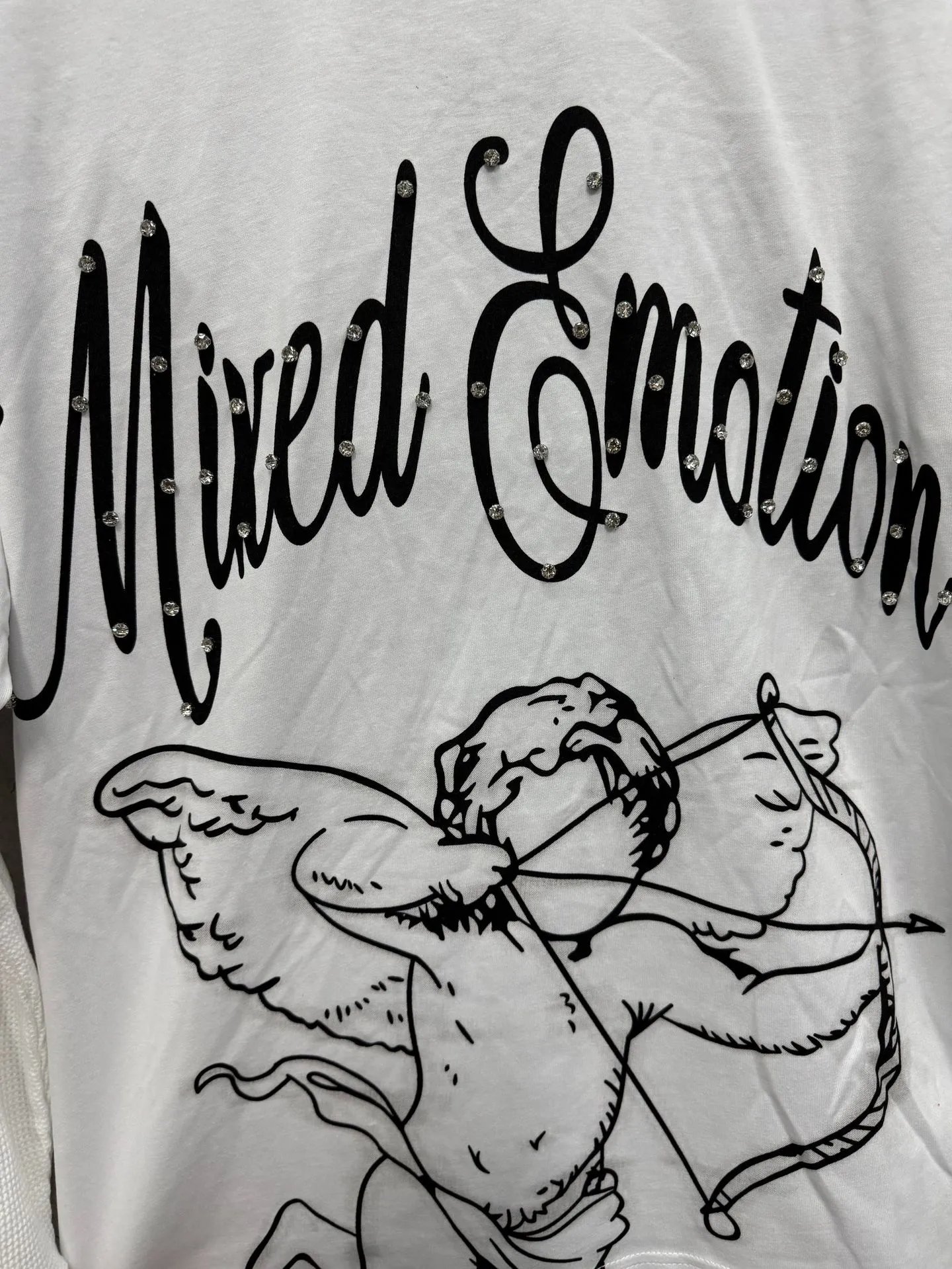 Design Mixed Emotion Cupid Graphic Cropped Long-Sleeve T-Shirt White T-Shirts - 25