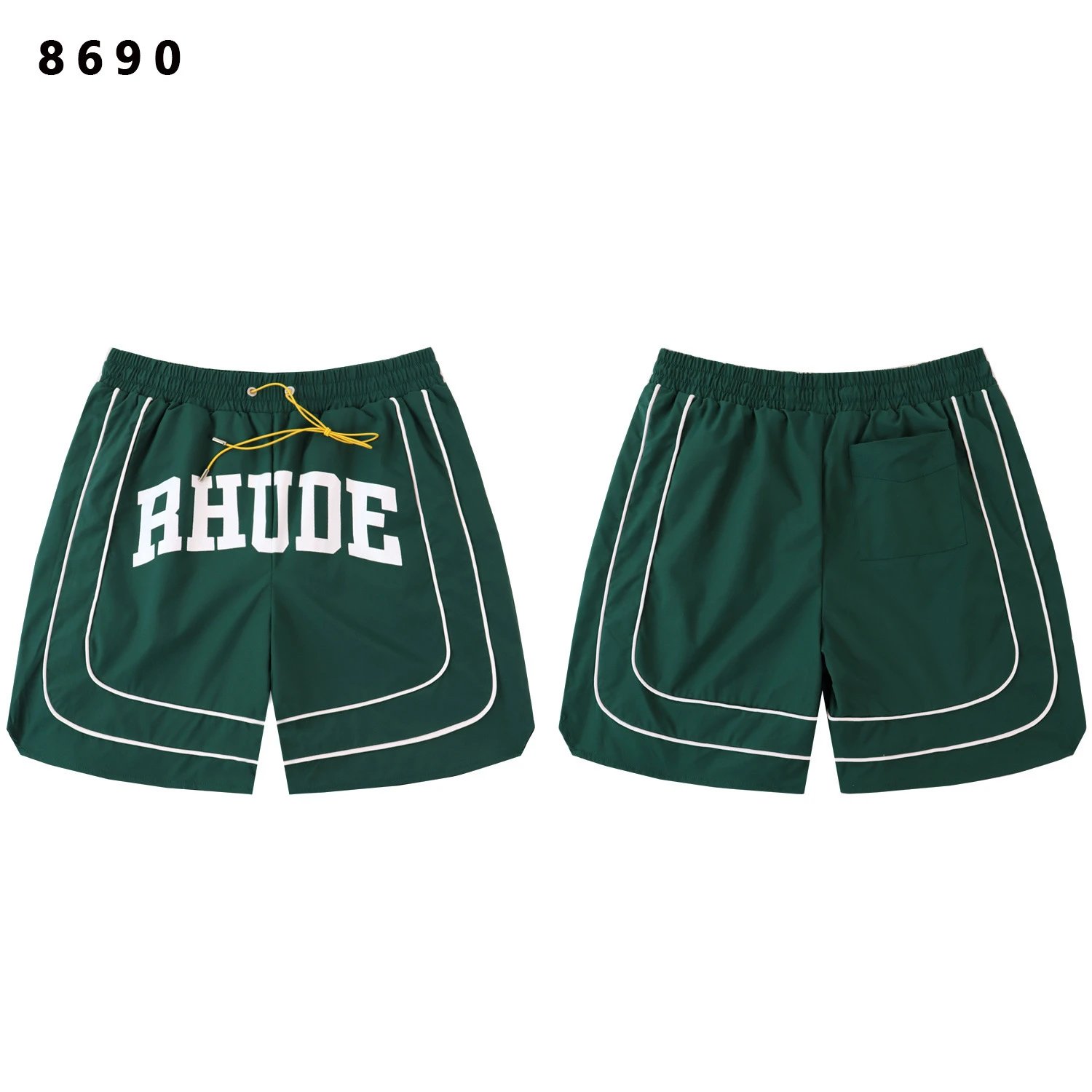Rhude Sport Shorts Army Green with Yellow Logo - 11