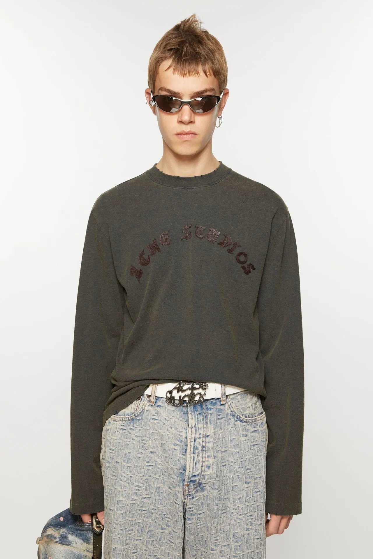 Acne Studios Embroidered Logo Long-Sleeve T-Shirt Olive Green - 5